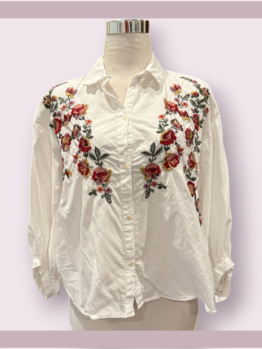 Zara White Floral Embroidered Shirt - Picture 3 of 7